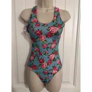 Betsey‎ Johnson Capezio Strappy Bodysuit Reversible leotard Blue Pink Small